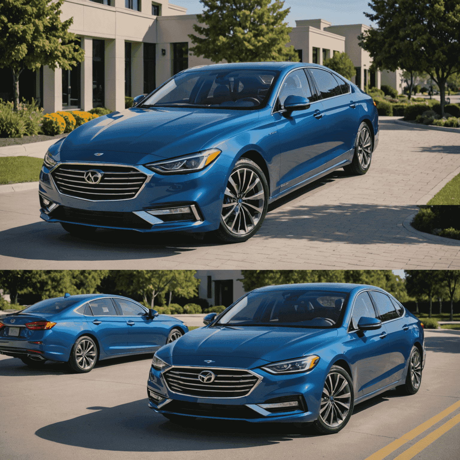 A stylish midsize sedan in metallic blue, offering comfort and space for families or small groups.