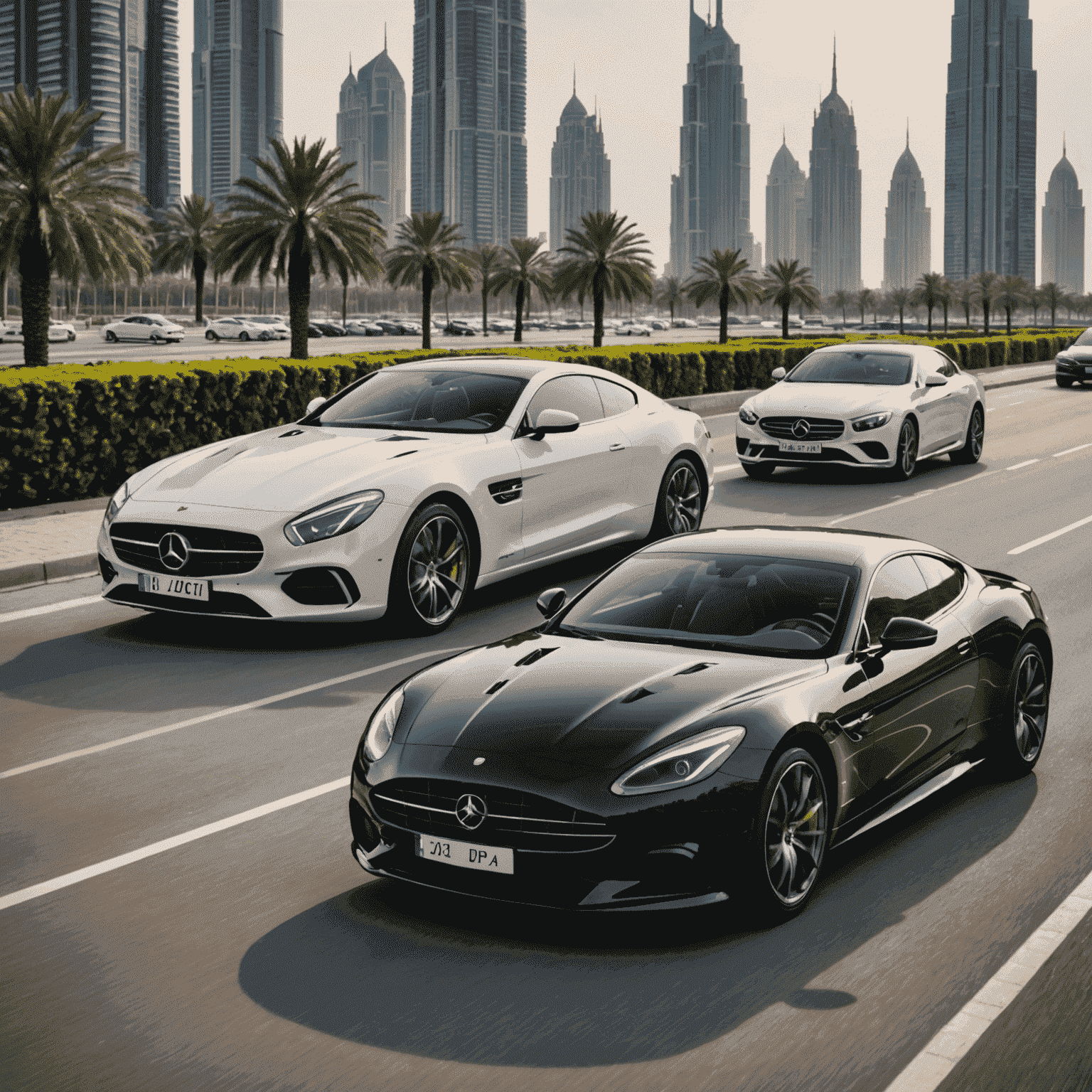 A diverse range of luxury and economy rental cars available in Dubai, from sports cars to SUVs