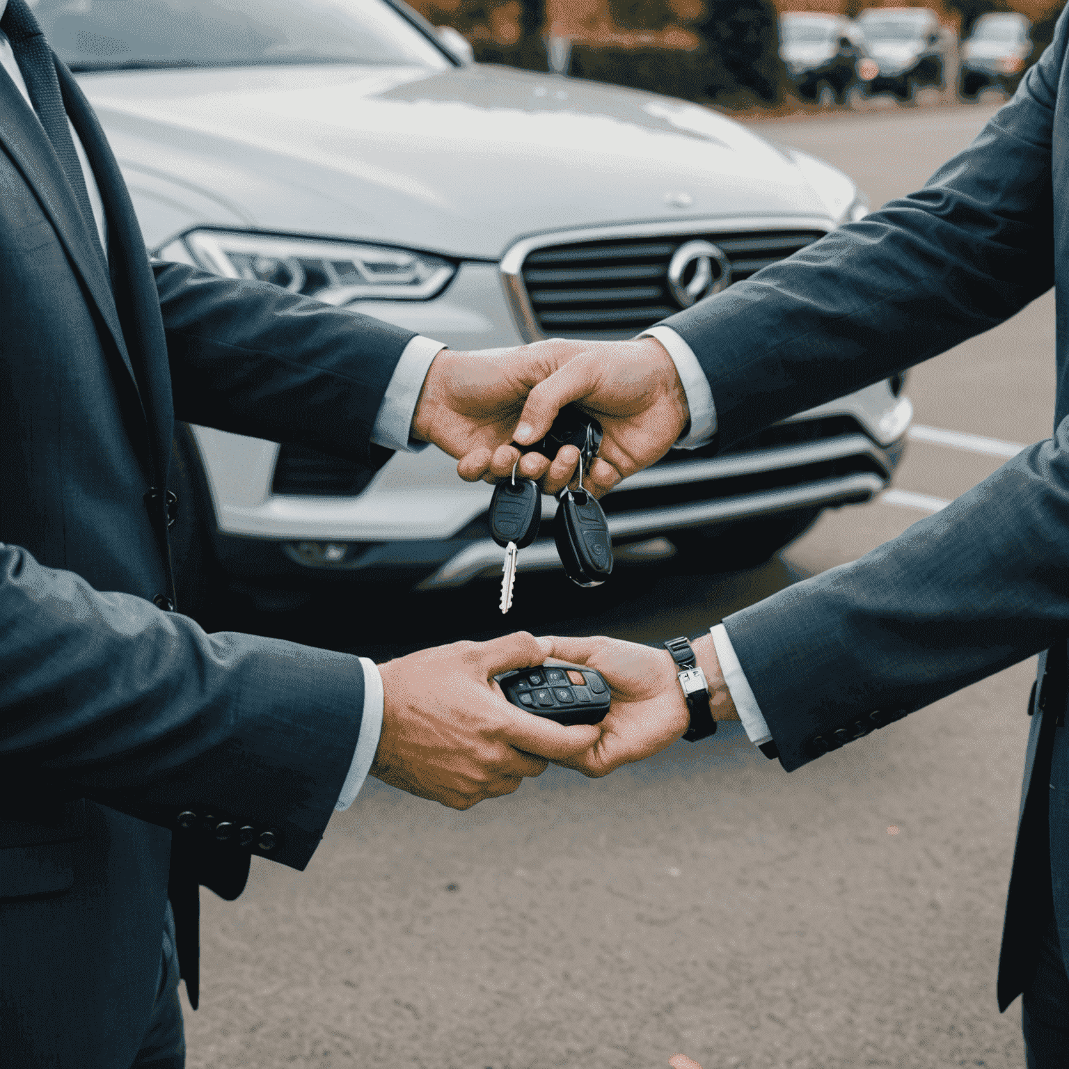 Two people exchanging car keys, representing the additional driver option
