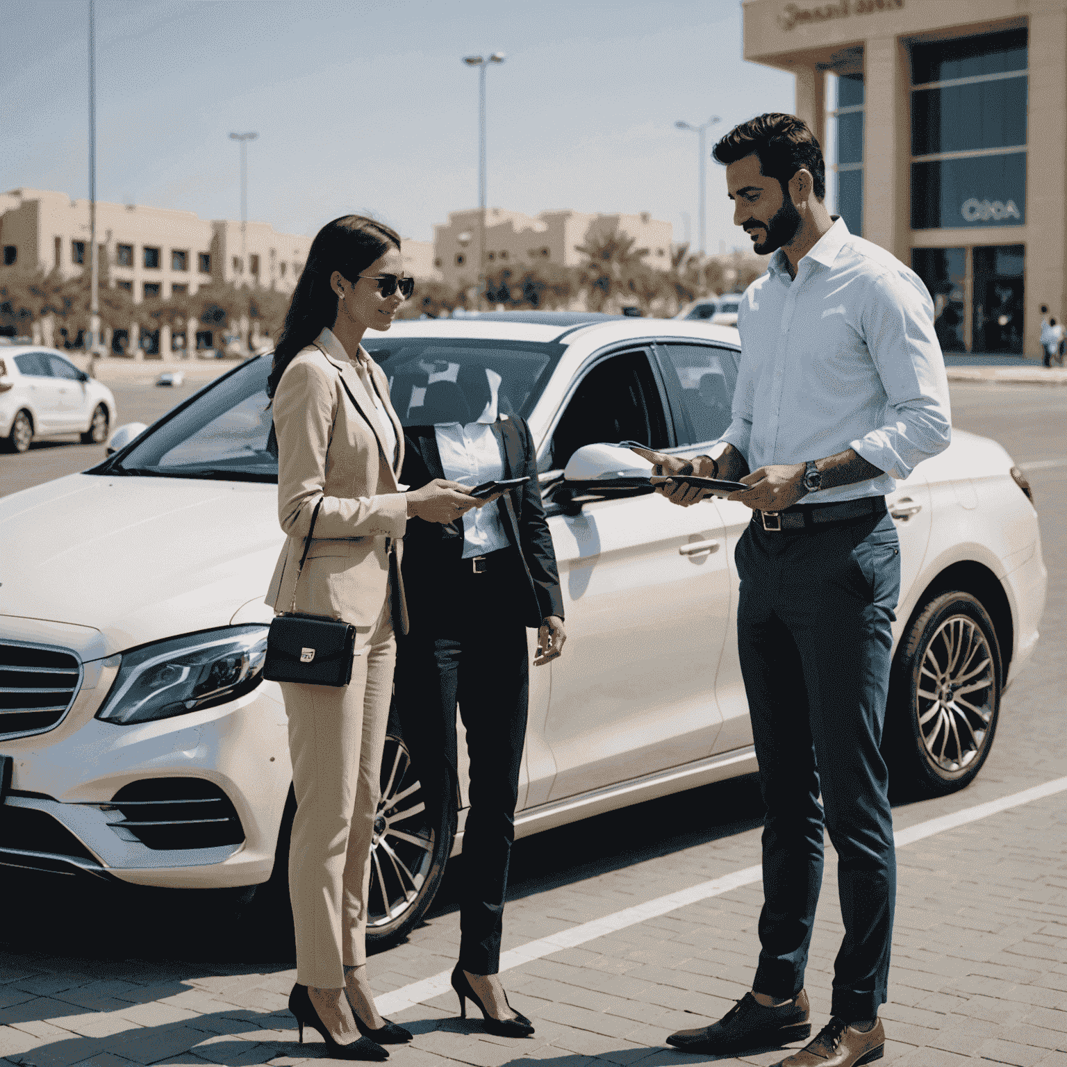 Quick Cars Rent Dubai customer service representative assisting a client with car return process