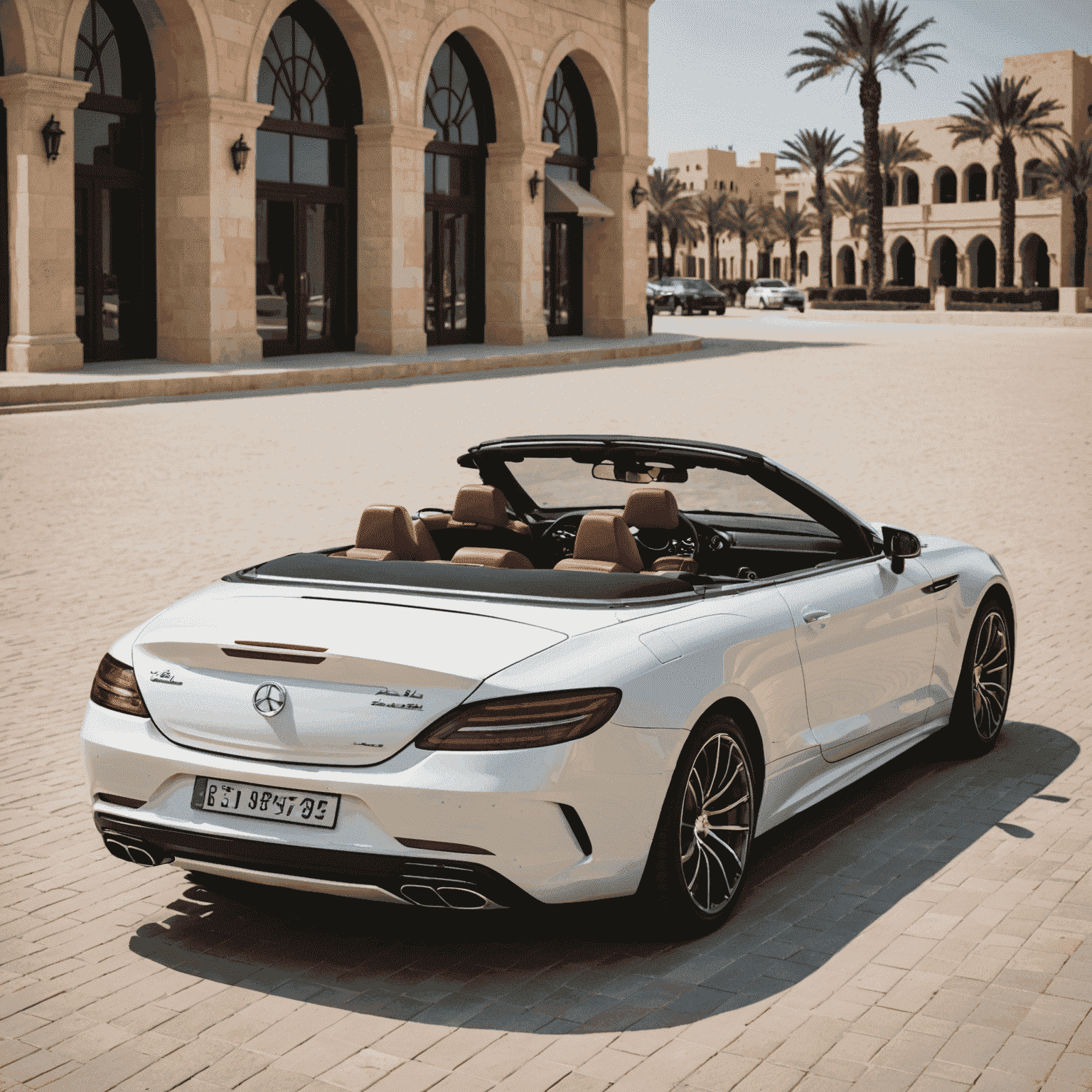A stylish convertible with the top down, ideal for enjoying Dubai's sunny weather.